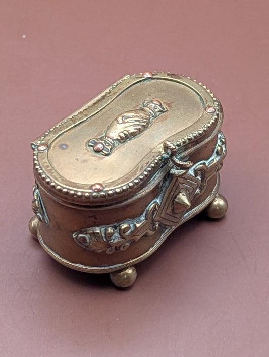 19世紀フランス真鍮ボックス 握手のレリーフ